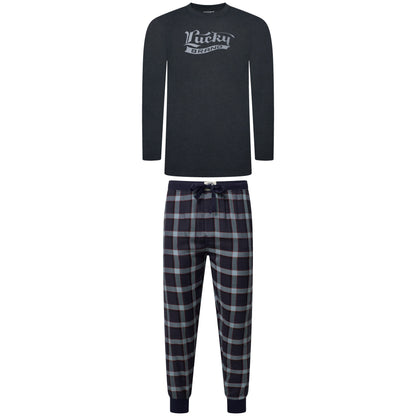 Lucky Brand Mens Pyjama Set Crew Neck Flannel Pants Cotton Lounge Sleepwear - QHA UK