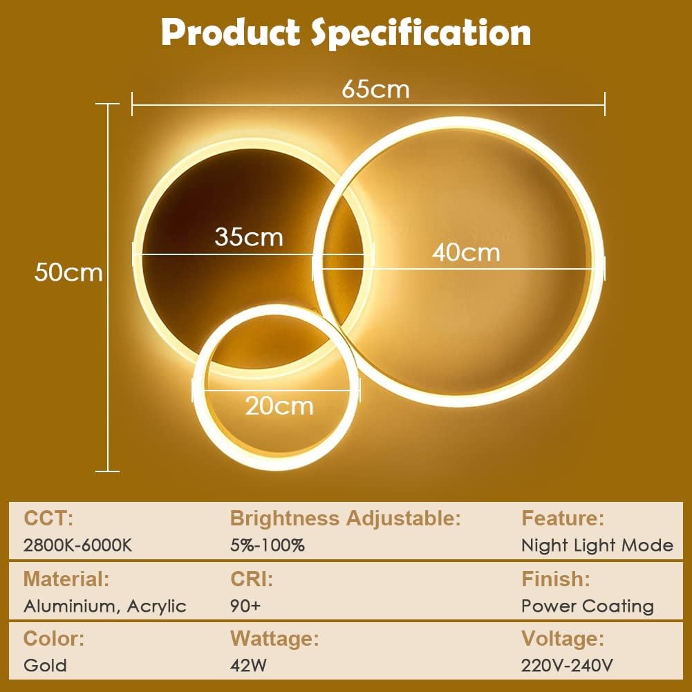 42W Dimmable LED Ceiling Light with Remote & Memory, Adjustable Color & Bright