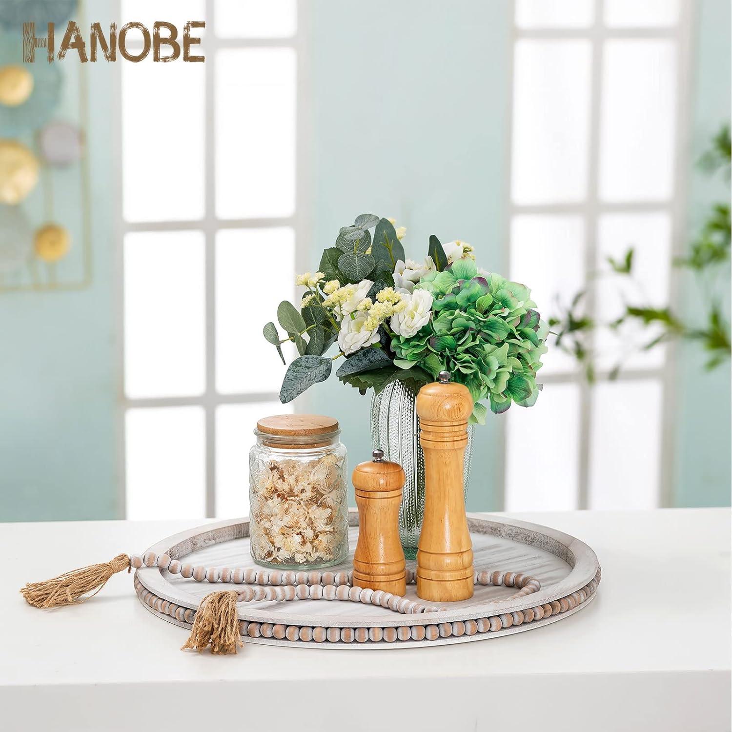 Round Decorative Wooden Tray 18 Inch Beaded Table Centerpiece HANOBE