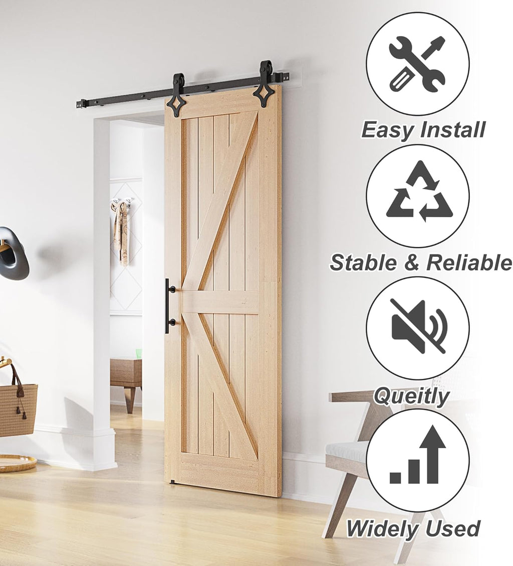 6FT Sliding Barn Door Kit Heavy Duty Steel Track Black Without Door SANKEYTEW