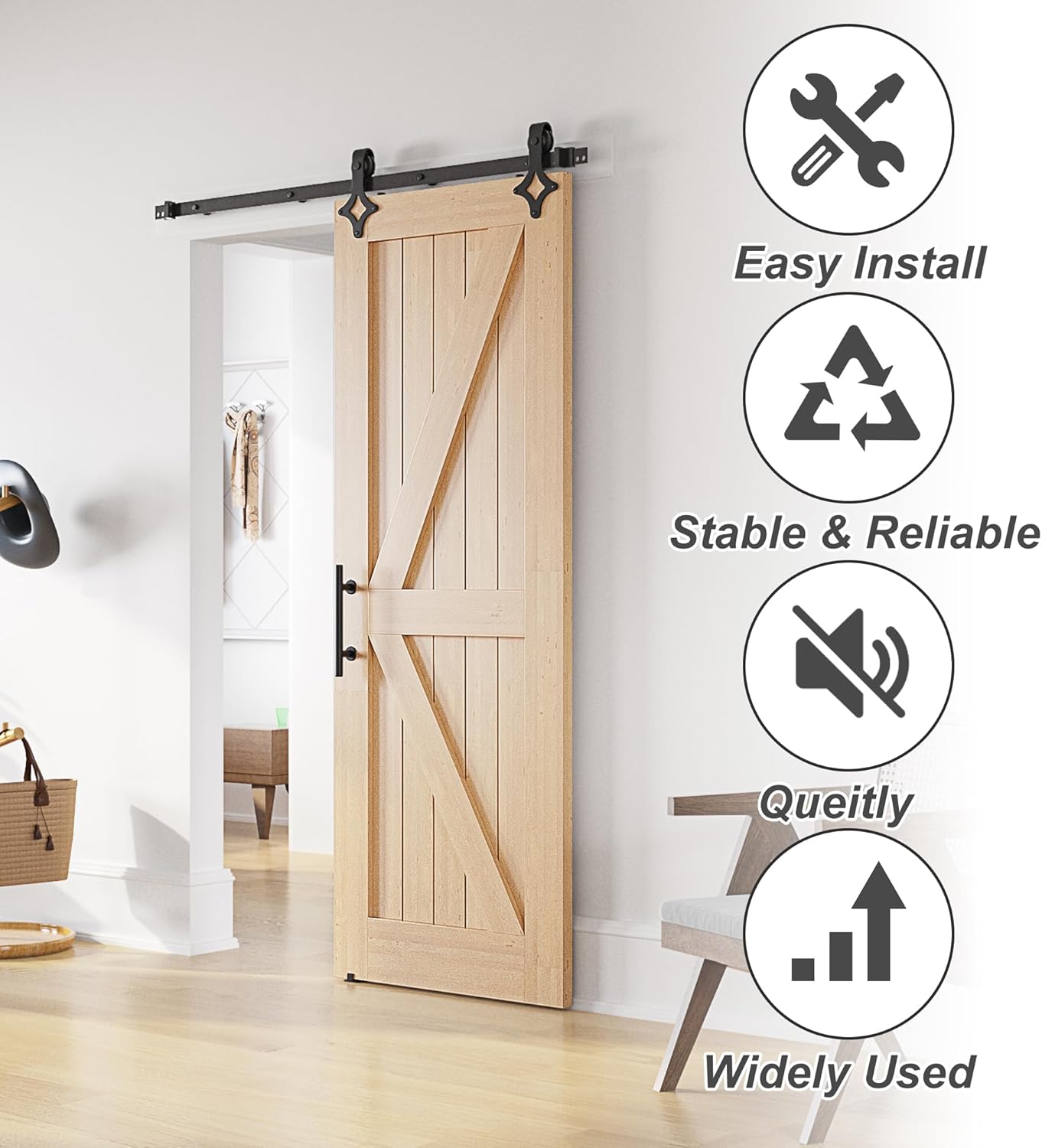 6FT Sliding Barn Door Kit Heavy Duty Steel Track Black Without Door SANKEYTEW