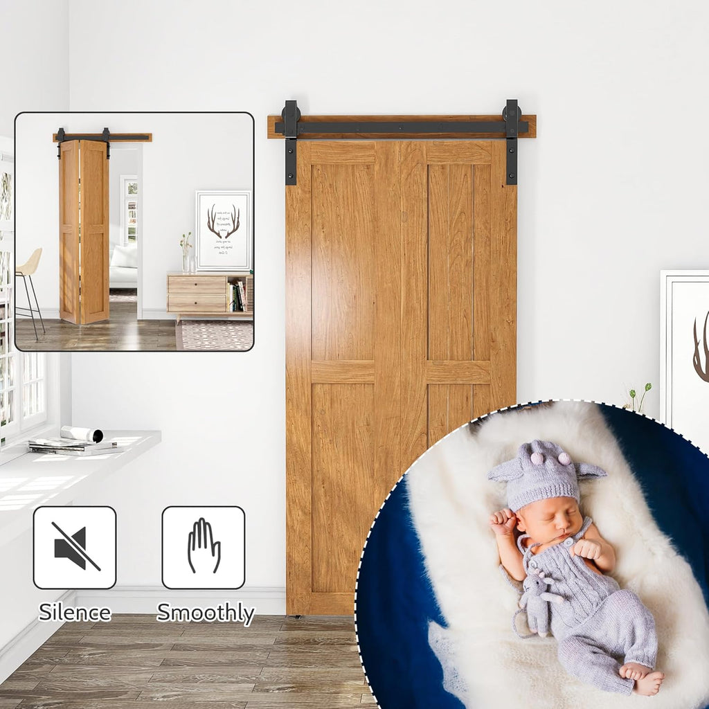 Bifold Sliding Barn Door Hardware Kit 3.3FT Double Closet Track SANKEYTEW