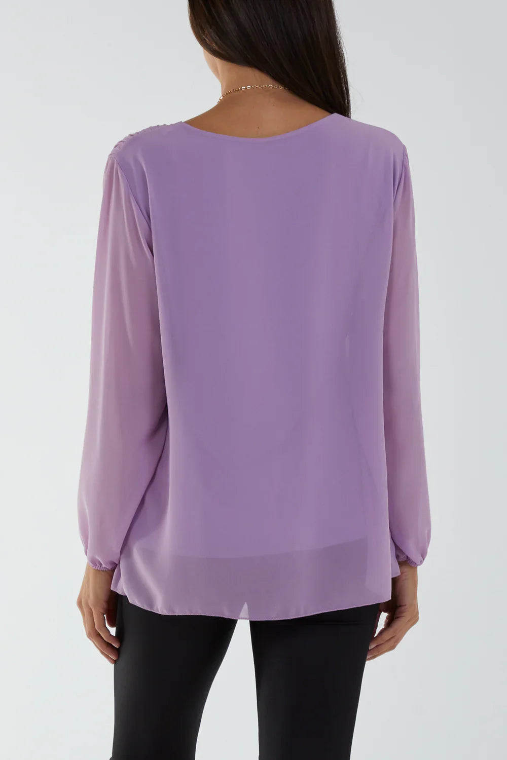 Pleated Longsleeve Top with Necklace – One Size Fits 8–16 (Available in Multiple Colours)