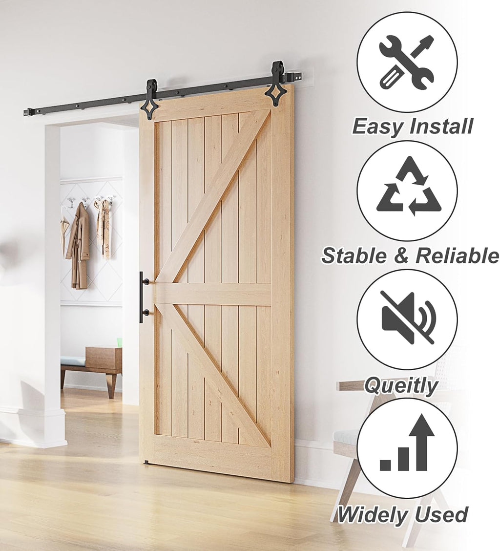 Sliding Barn Door Kit 7FT Heavy Duty Rhombic Black Track Without Door SANKEYTEW