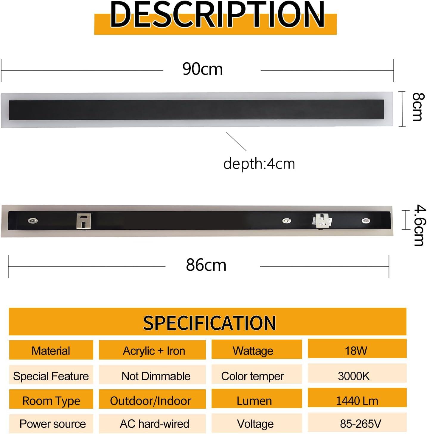 Modern Porch & Patio Wall Light 90CM | 18W Black Exterior Fixture | Waterproof