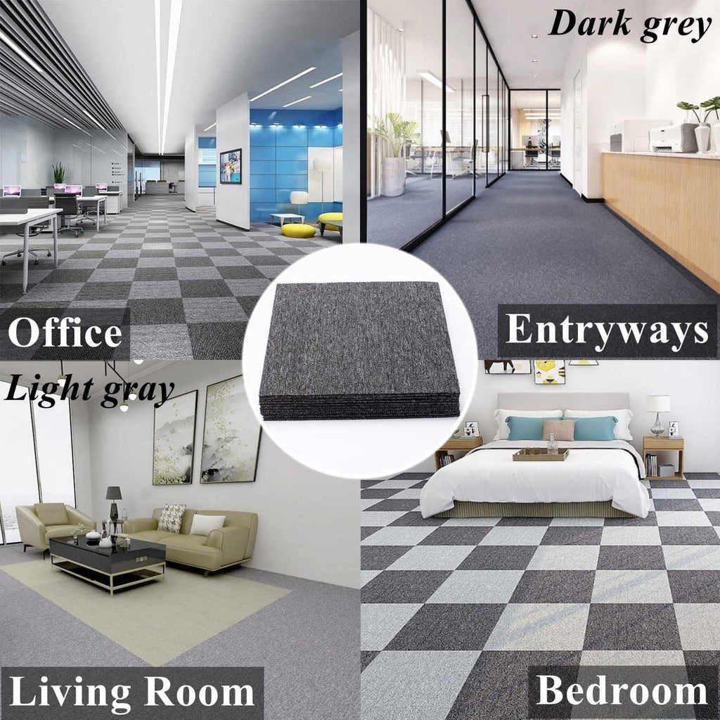 Carpet Tiles 50x50cm 20PCS Heavy Duty Commercial PVC Backing Dark Grey Nisorpa