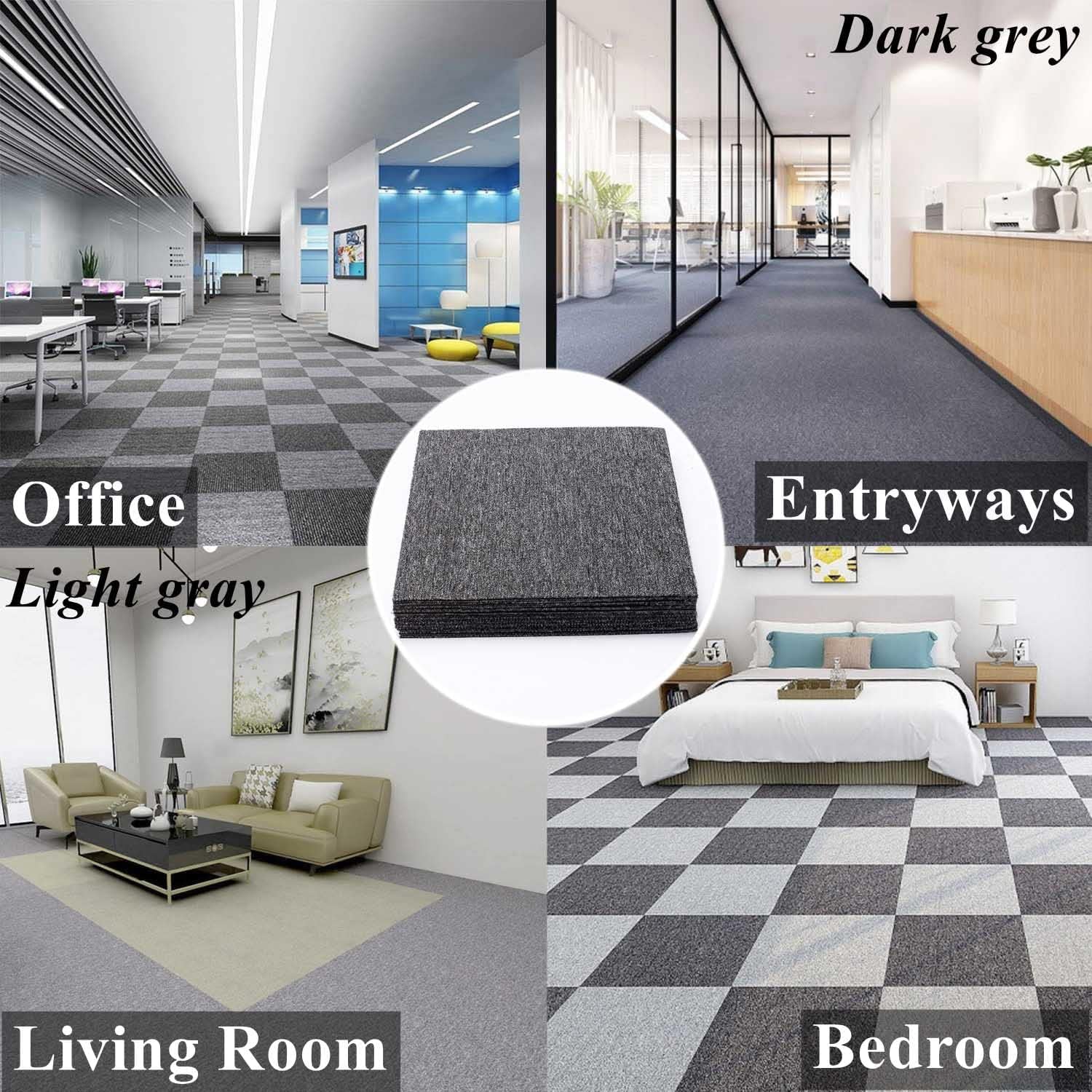 Carpet Tiles 50x50cm 20PCS Heavy Duty Commercial PVC Backing Dark Grey Nisorpa