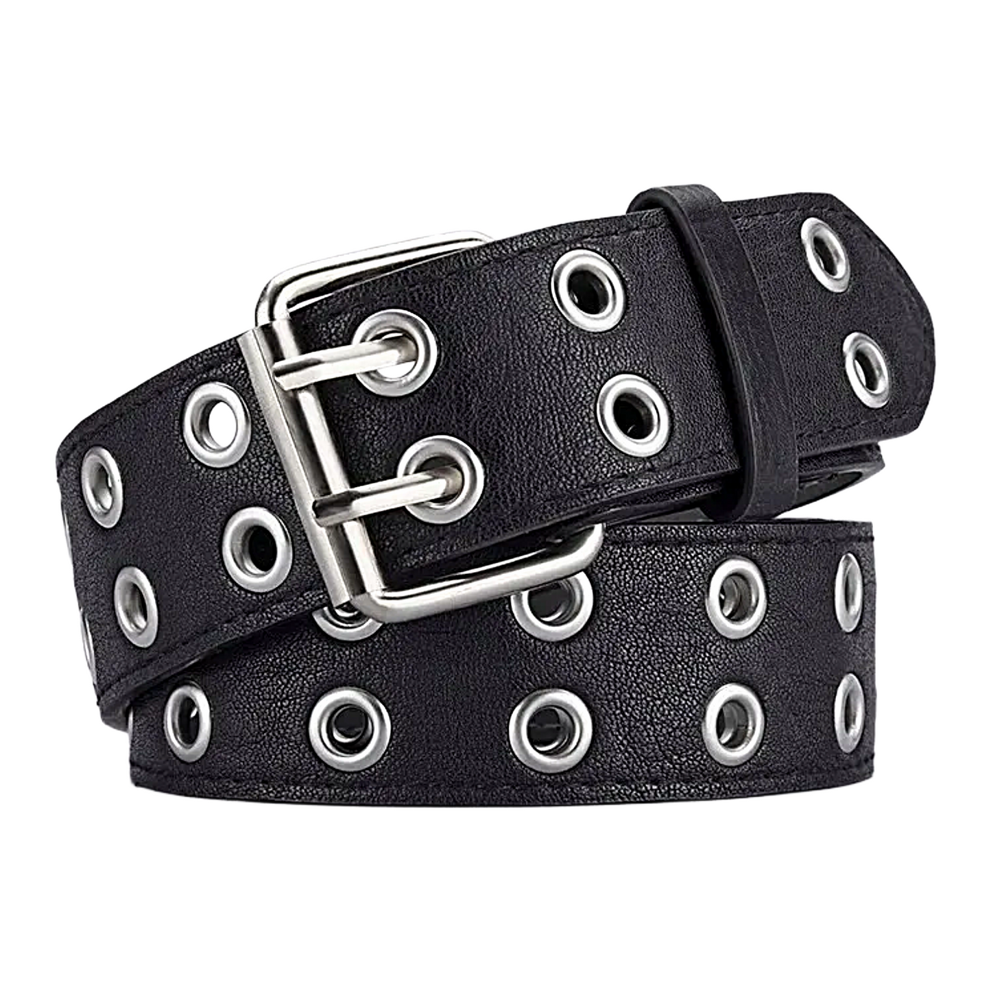 Unisex Y2K Punk Double Hole Belt PU Leather Grommet Rock Streetwear - QHA UK