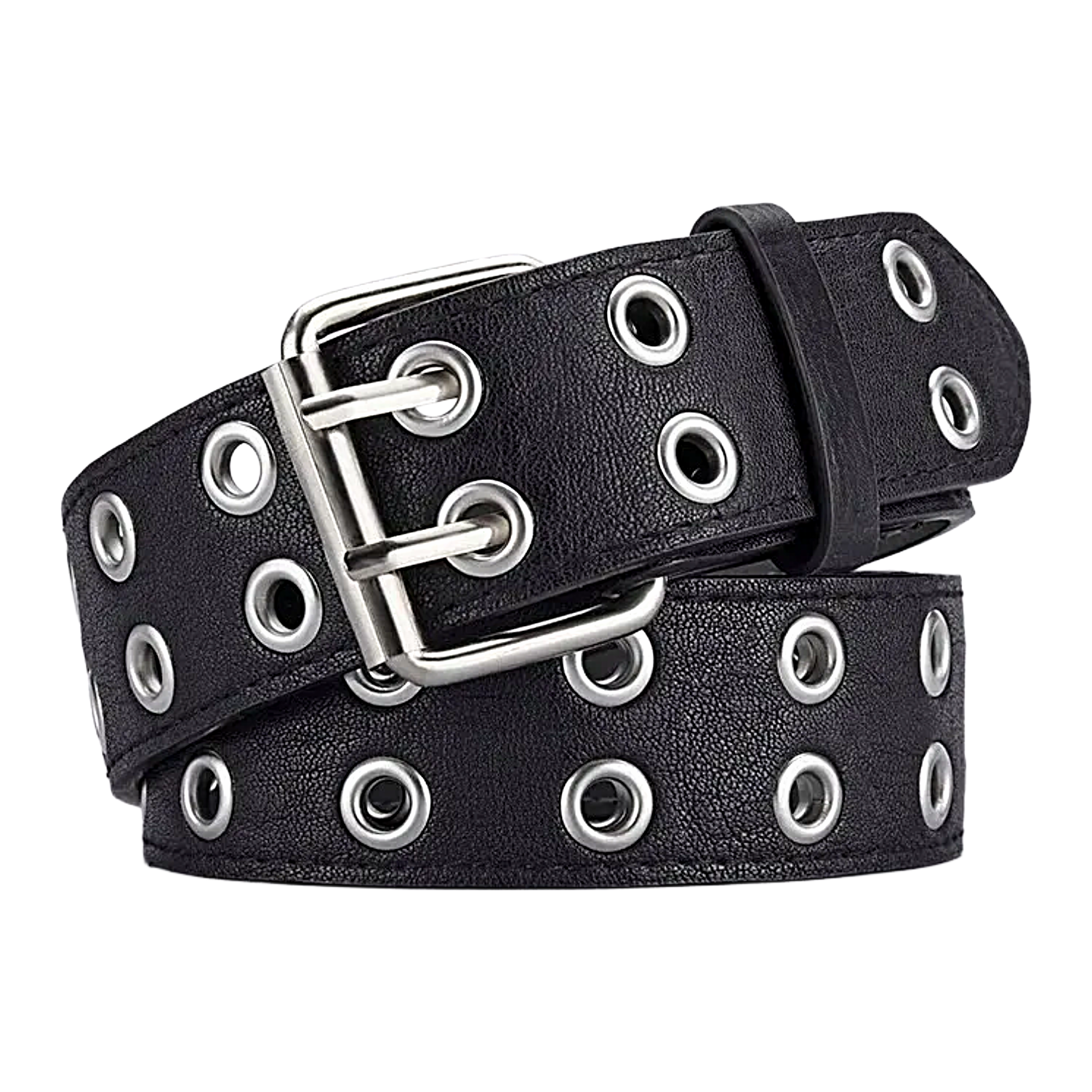 Unisex Y2K Punk Double Hole Belt PU Leather Grommet Rock Streetwear