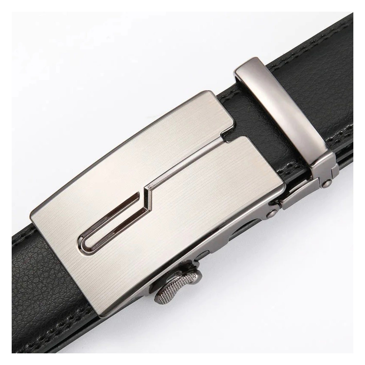QHA Mens 35mm Ratchet Leather Belt, Brushed Silver J-Line Automatic Buckle Q67
