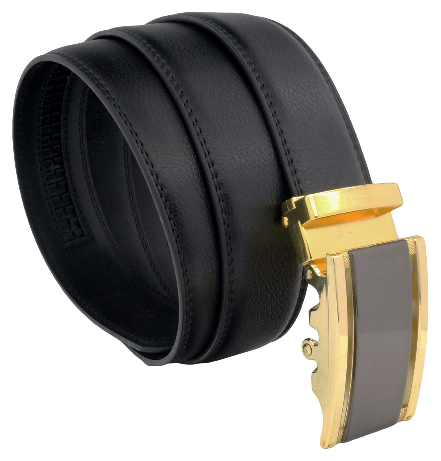 QHA Mens 35mm Ratchet Leather Belt, Black Geometric Automatic Buckle Q5084