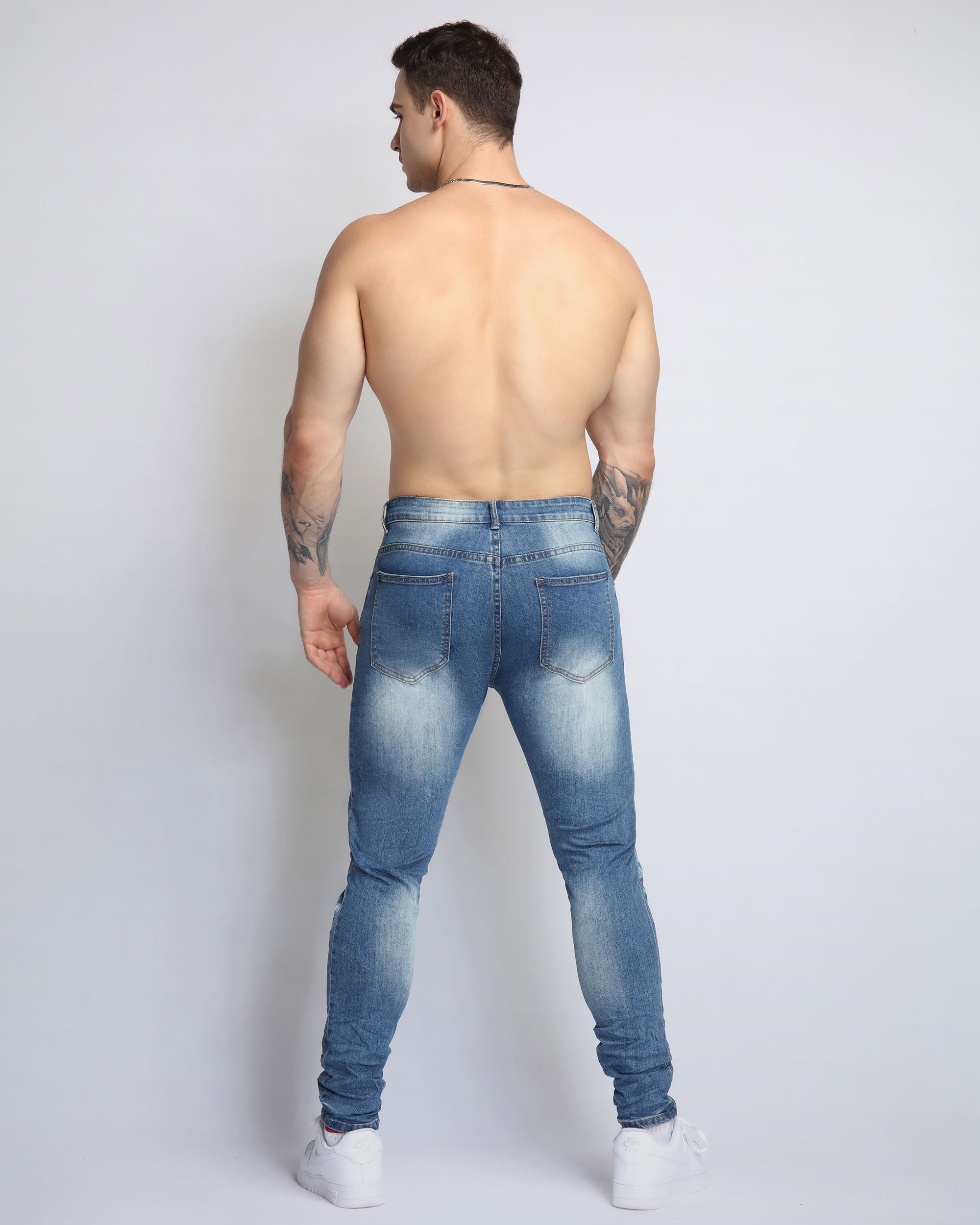 Medium Wash Distressed Ripped Blue Jeans