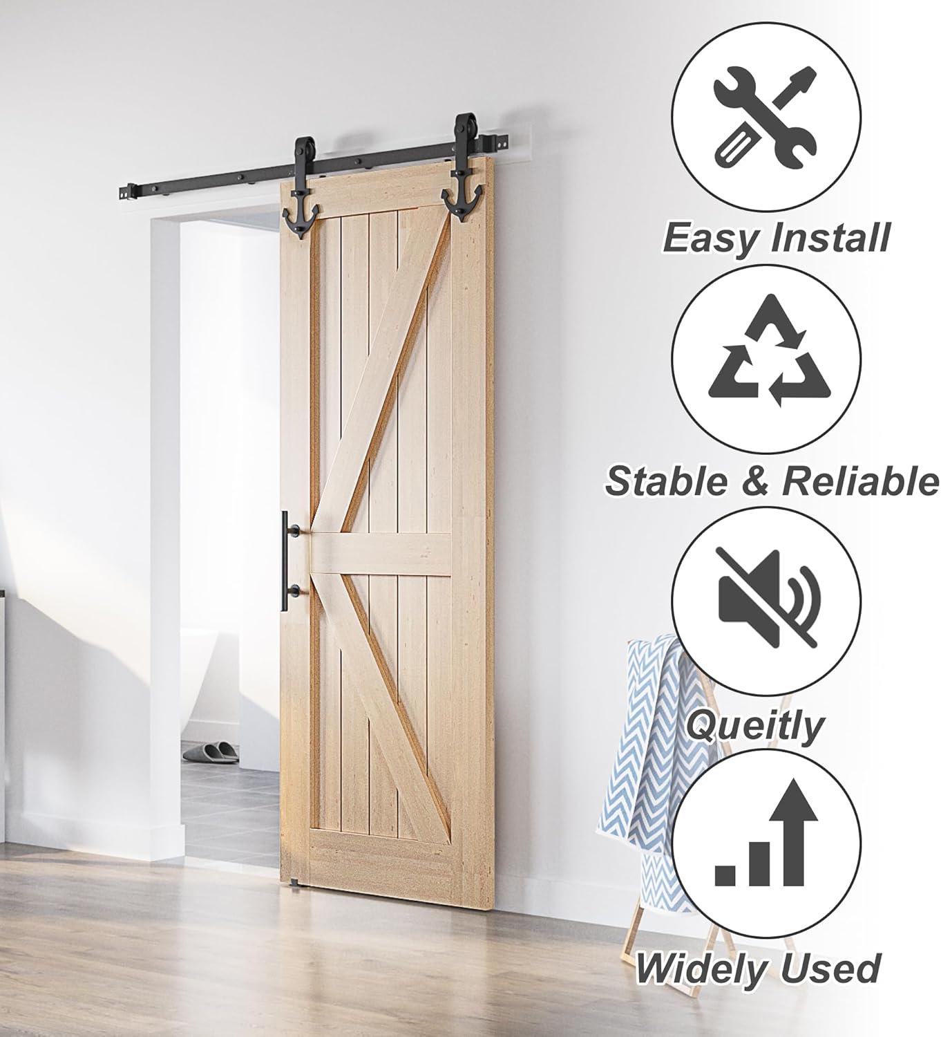 Sliding Barn Door Kit 6FT Heavy Duty Single Wood Door Track Black SANKEYTEW