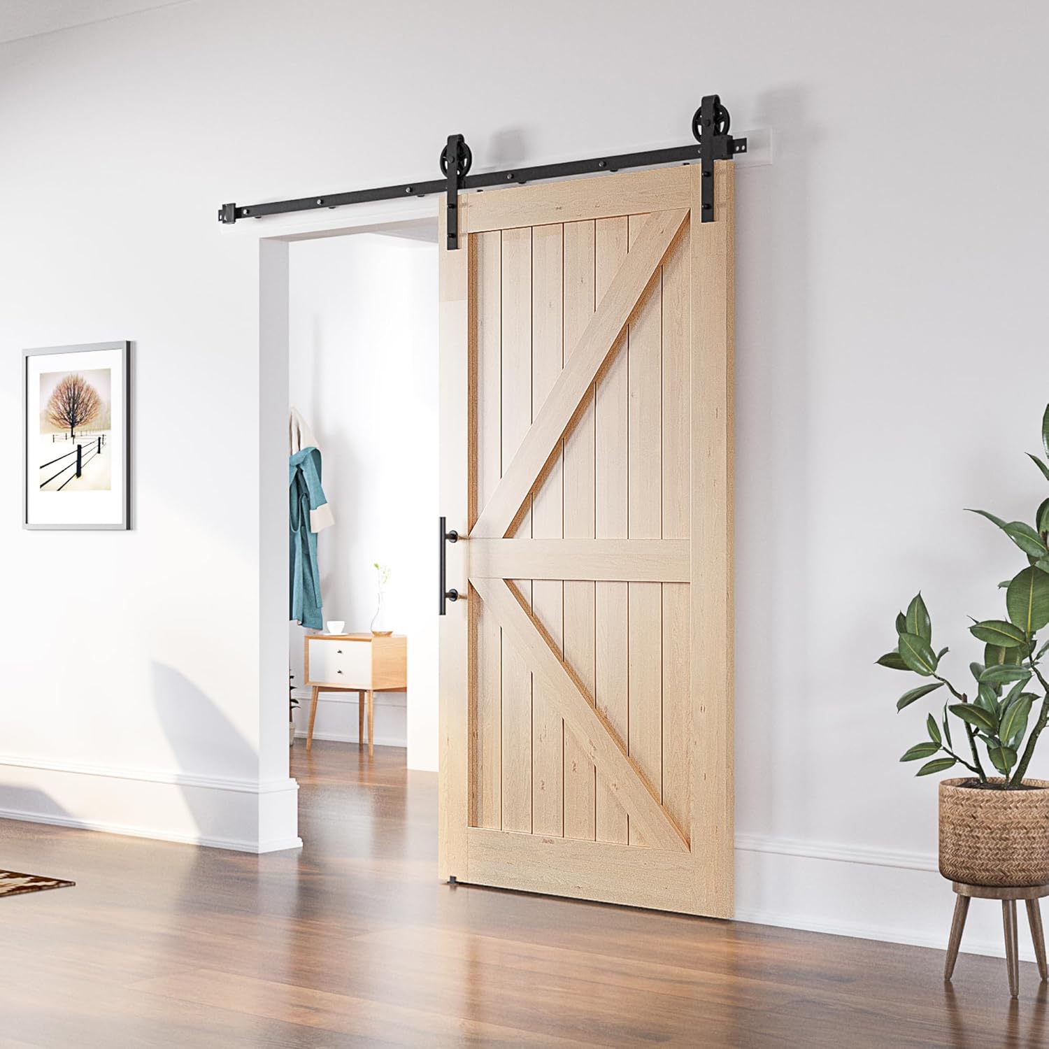 Sliding Barn Door Kit 7.5FT Heavy Duty Large Wheel Black Track SANKEYTEW