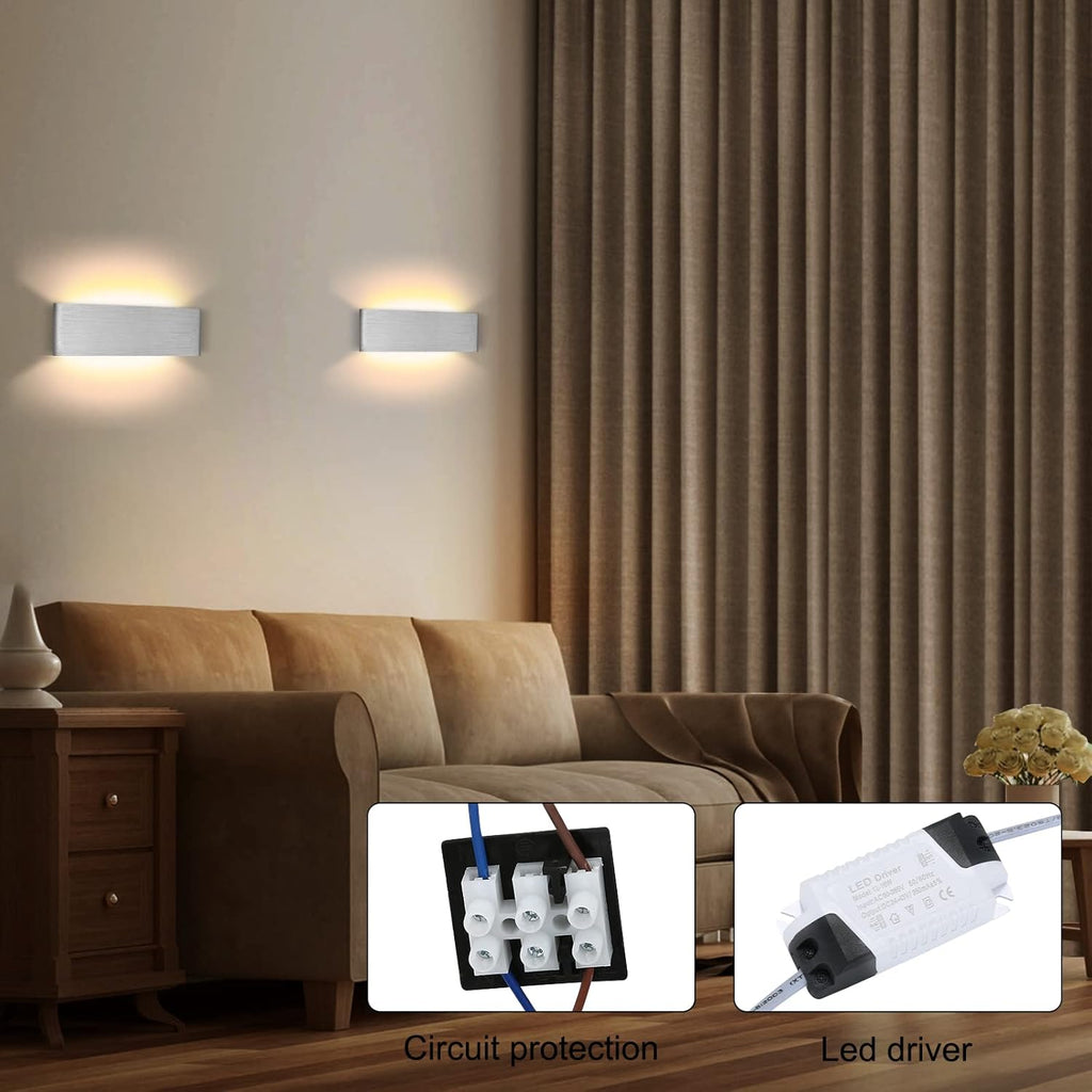 Lightess 2x 31cm LED Wall Lights Up Down Silver Lamps – Warm White Indoor Use