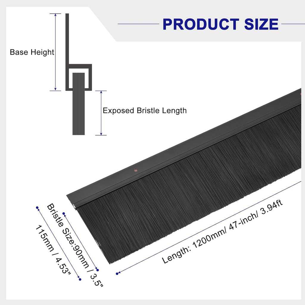 Door Brush Bottom Sweep H Shape 1200mm Black Aluminum 2Pcs Sourcing Map