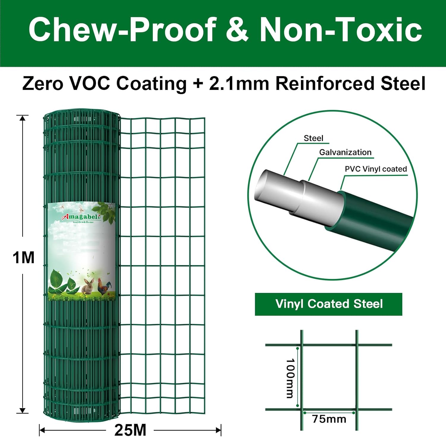 1M x 25M Green PVC Wire Mesh Fence Heavy Duty Rust Proof Garden Fencing Roll