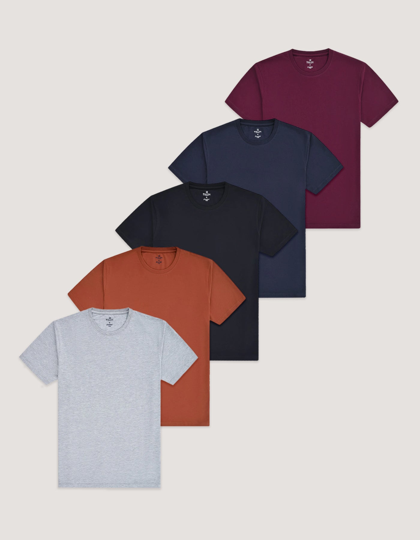 5 Pack Smart Fit Cotton T-Shirts – Maroon, Rust, Black, Navy, Heather Grey