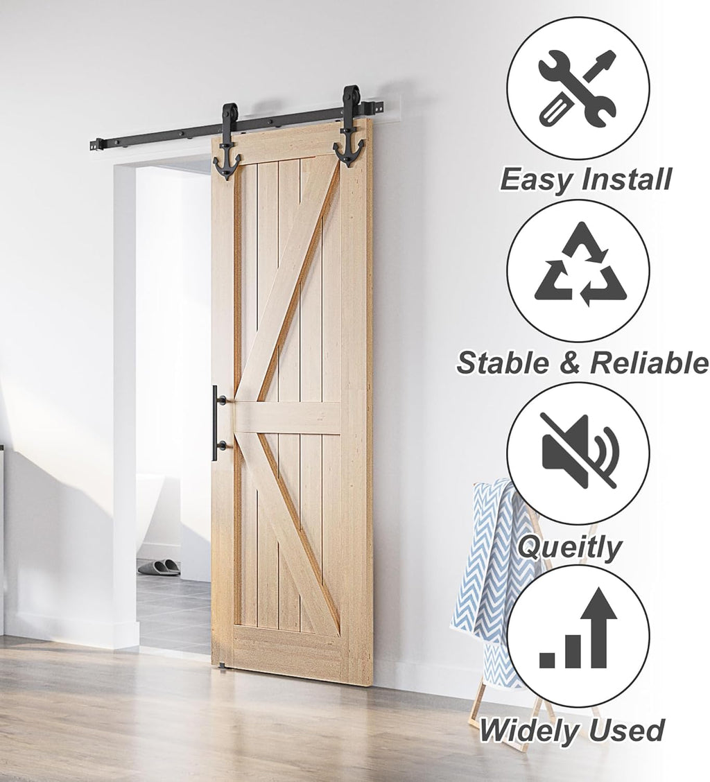 Sliding Barn Door Kit 7FT Heavy Duty Anchor Shaped Black Track SANKEYTEW