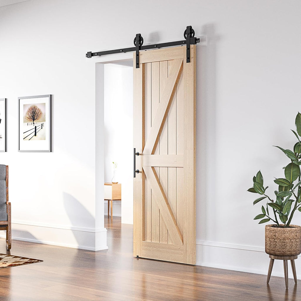 Sliding Barn Door Kit 6.6FT Heavy Duty Big Wheel Black Track 5 Splice SANKEYTEW