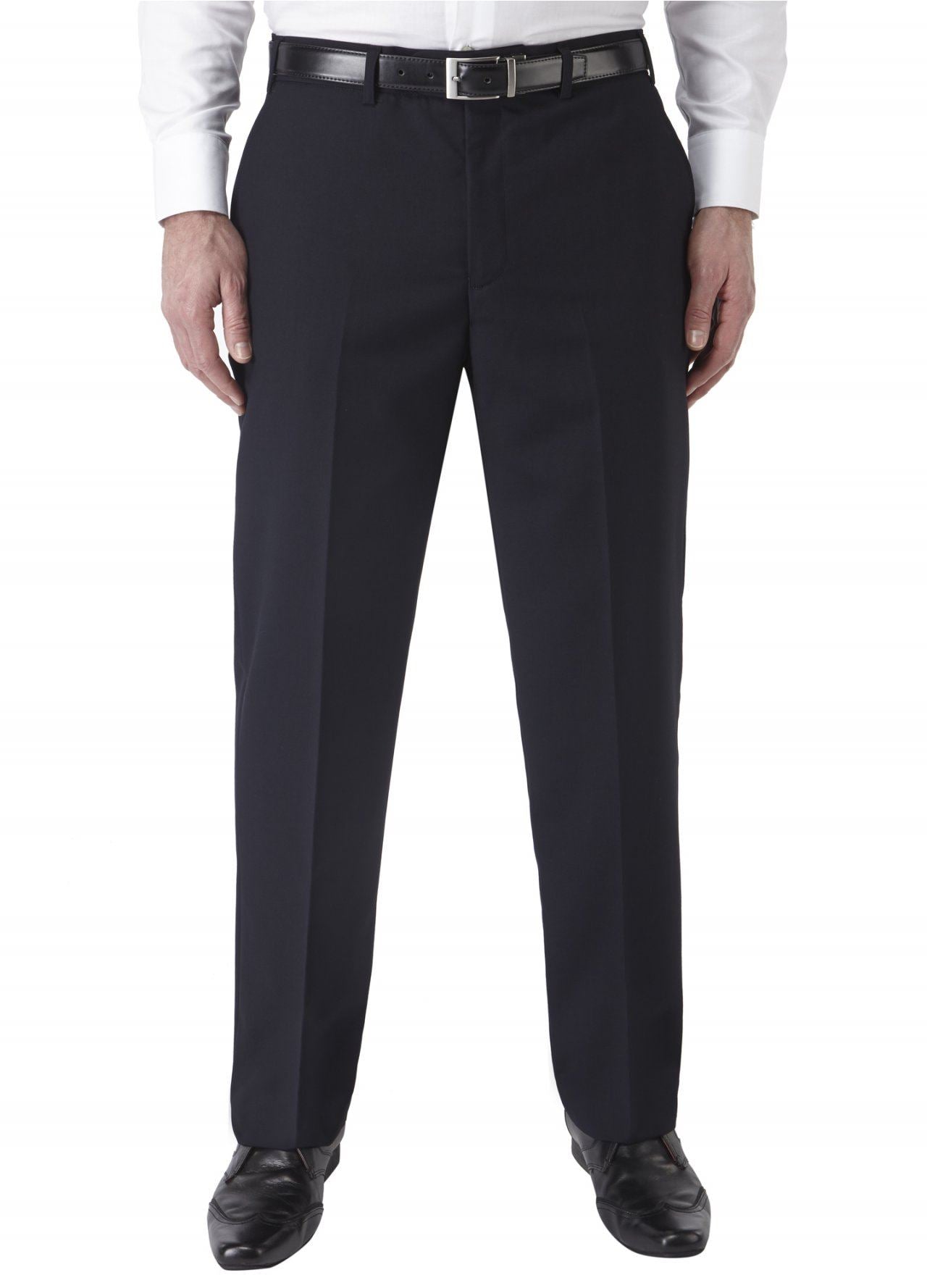 SKOPES EXTRA TALL POLY VISCOSE FLAT FRONT TROUSER (CYPRUS) IN NAVY IN WAIST 32 TO 54, INSIDELEG 38
