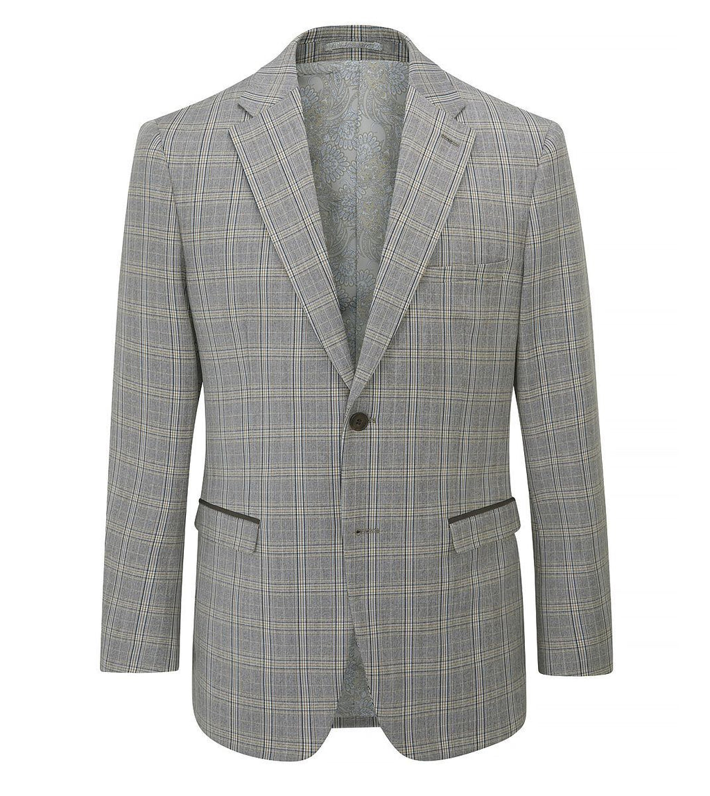 Skopes Dettori Tailored Fit Suit Jacket For Men in Brown Blue Check, 36S-62L