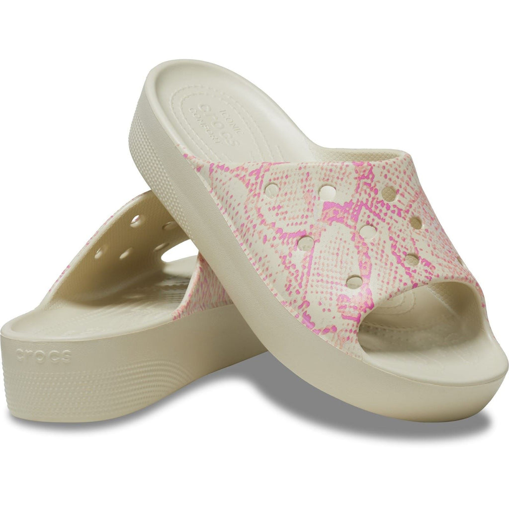 Crocs Women's Classic Platform Slide in Bone/Multi 4 to 8