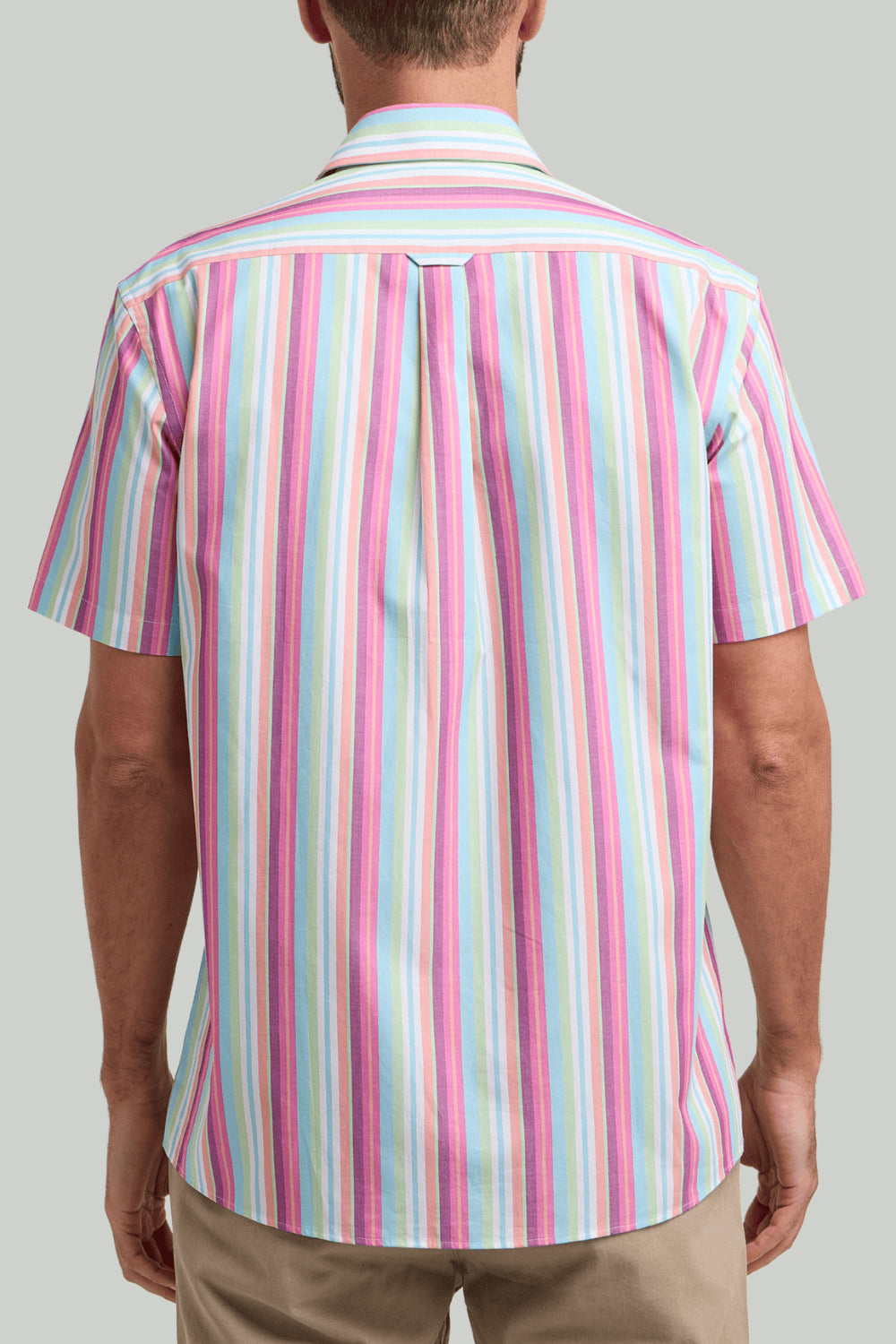 Double TWO Roman Stripe Short Sleeve Shirt For Men in Multi, M-5XL