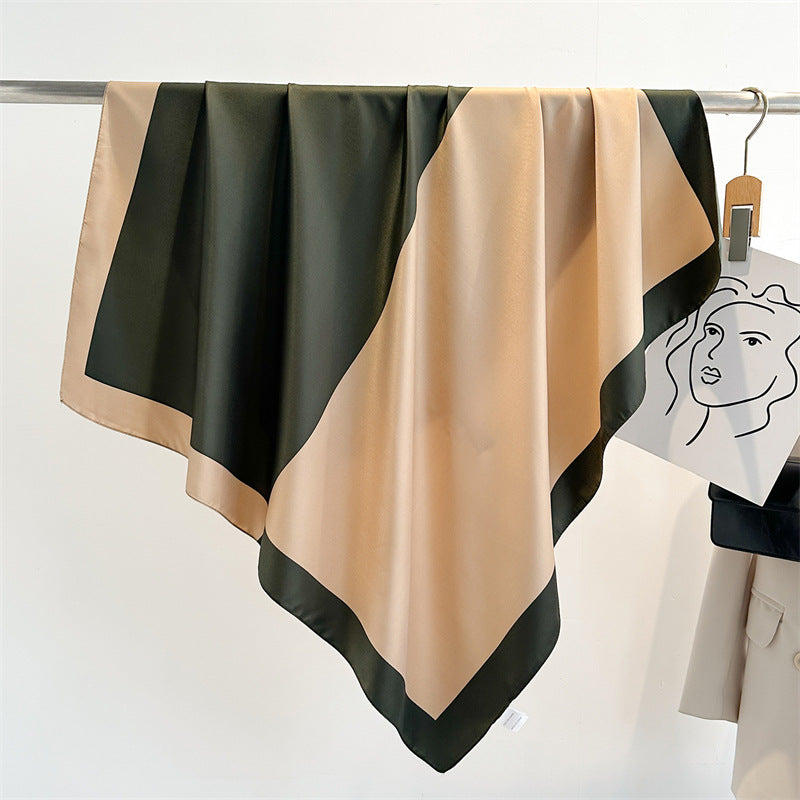 Women's Premium Twill Silk Scarf, Large Printed 90/90cm Striped Square Scarf