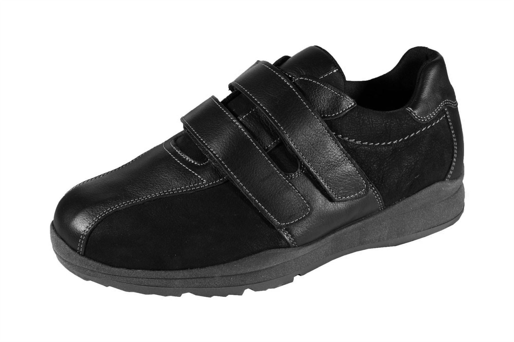 DB's Men's Extra Wide Twin Stripe Velcro Trainers in Black (2V Fit) in Size UK6 to UK14