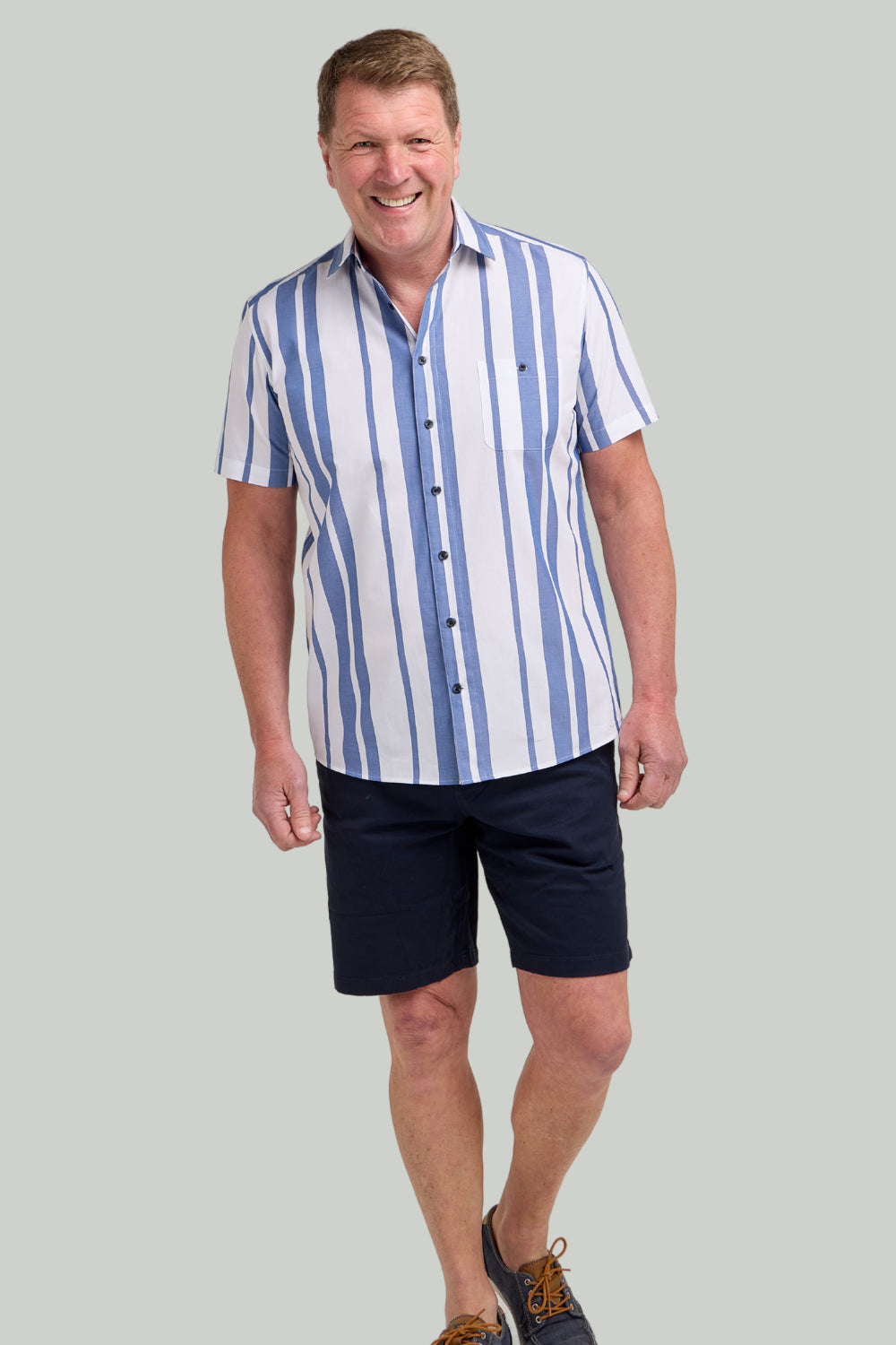 Double TWO Stripe Short Sleeve Shirt For Men in Navy, M-5XL