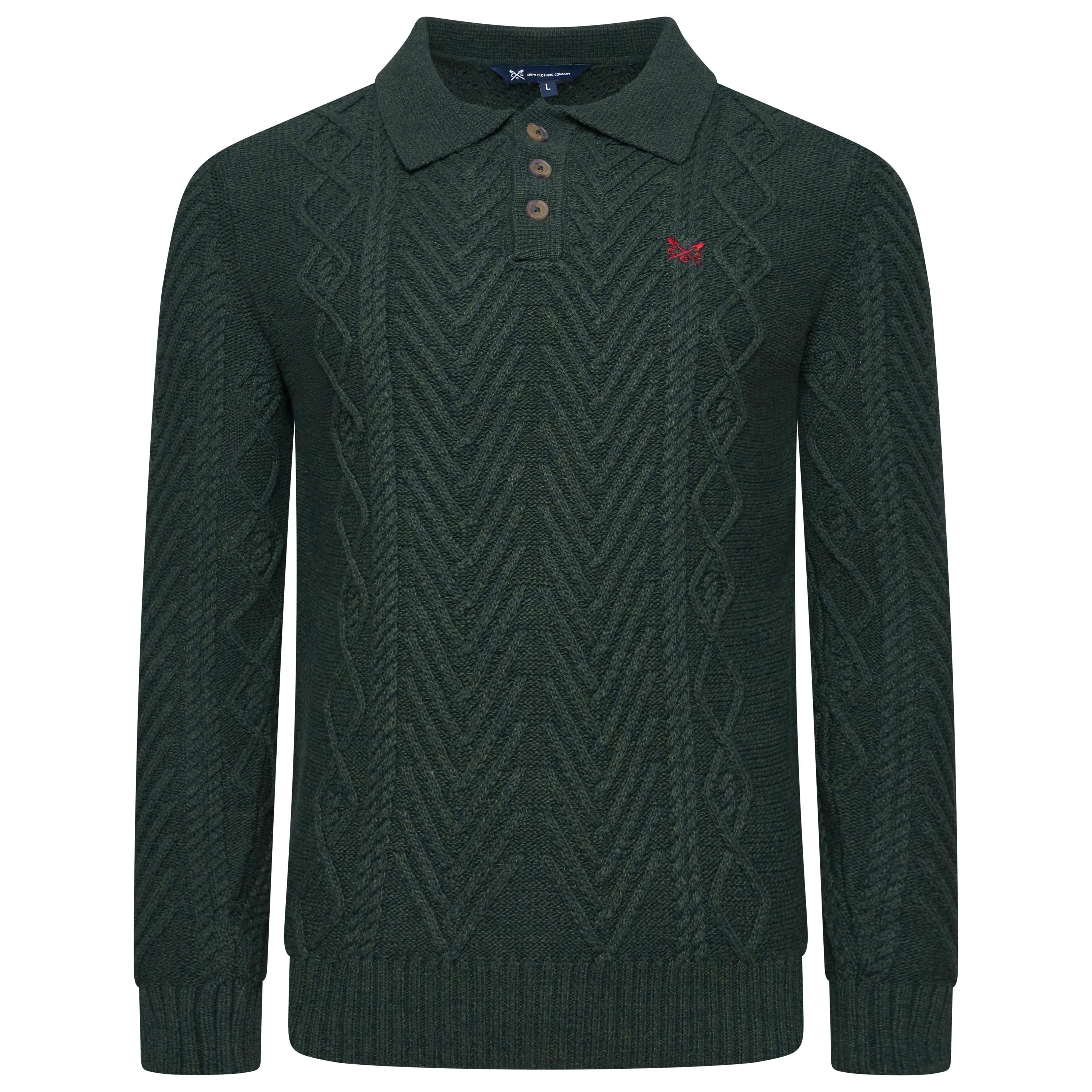 Crew Clothing Company Men's Cable Knit Button Neck Jumper 6 Colours XS–3XL