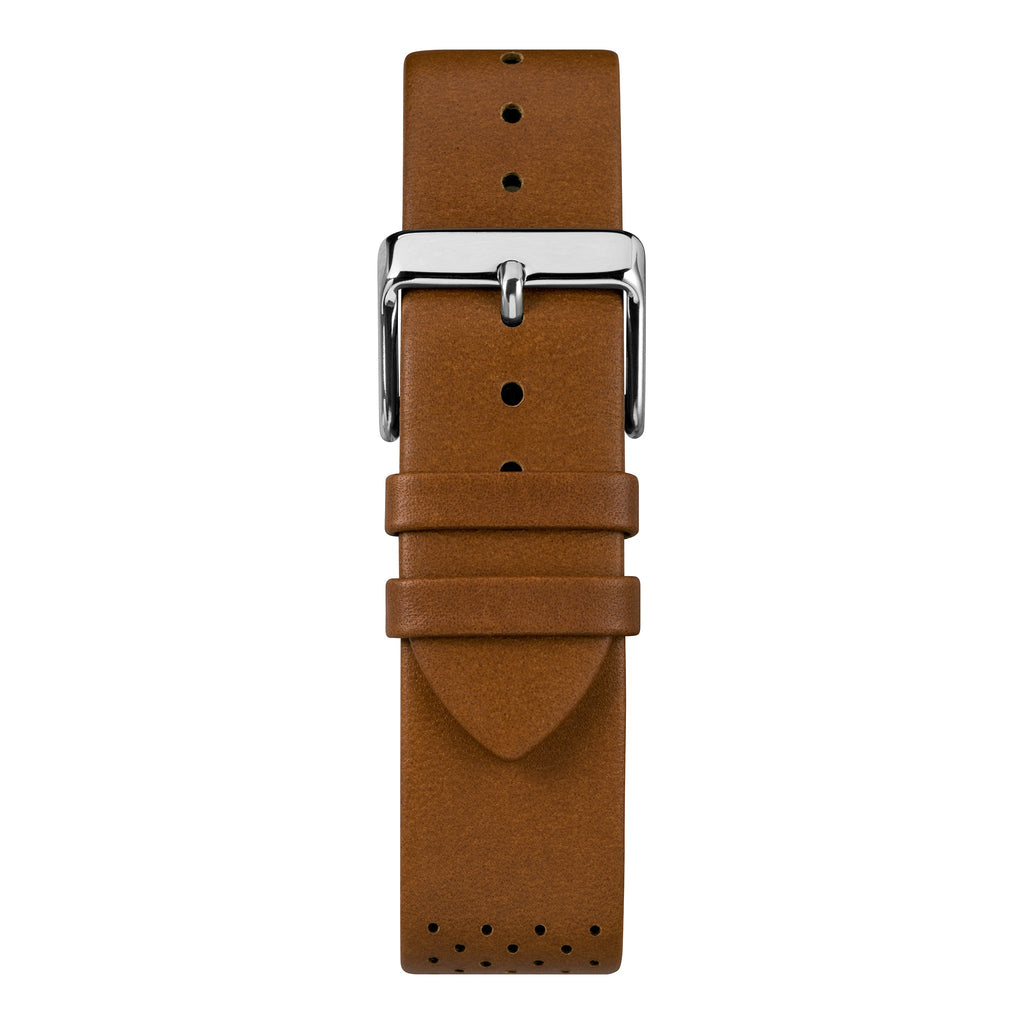 Timex Fairfield Mens Watch Brass Case Tan Leather Strap Silver Dial TW2R79900