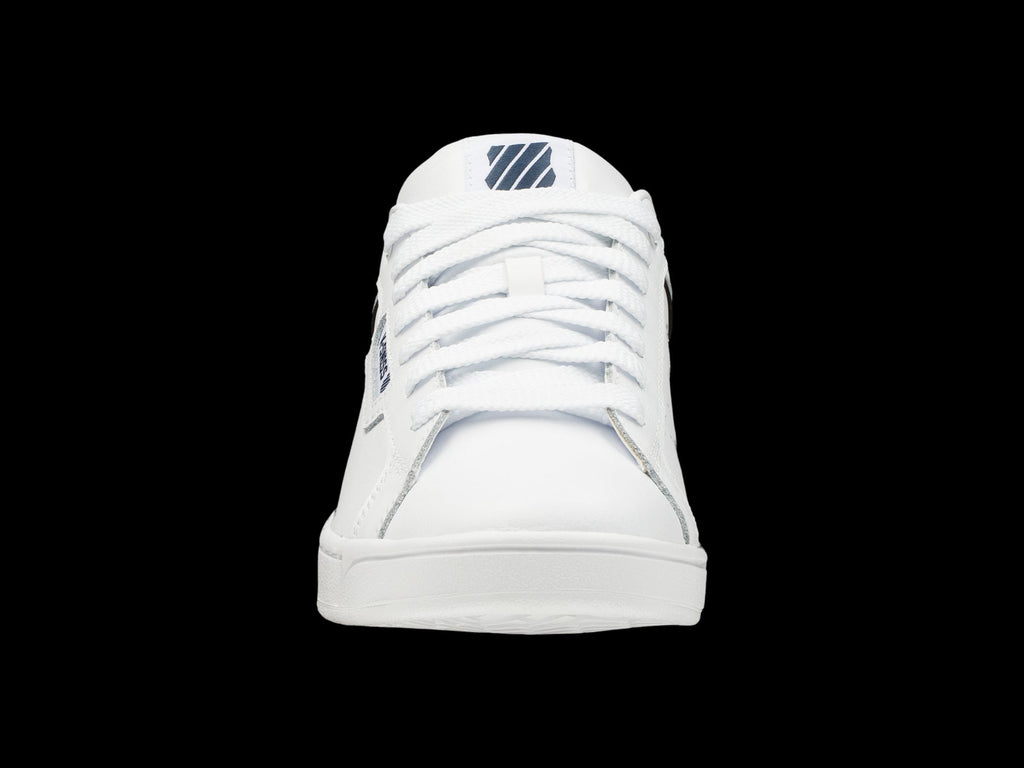 K-Swiss Mens Clean Court Leather Sneakers in White/Black/Cowhide