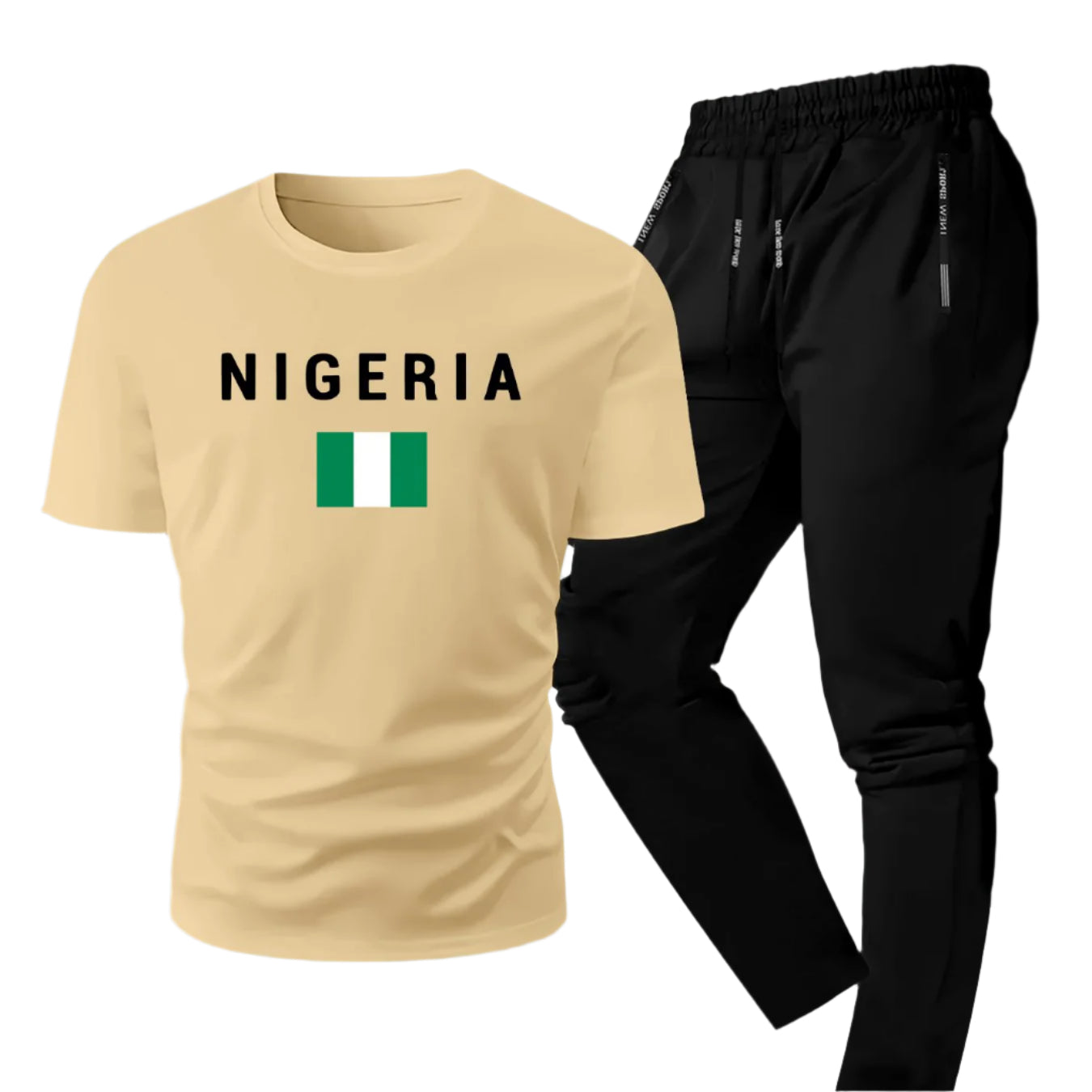 Men's Summer Casual Two-Piece Set, Men's Nigerian Print Short Sleeve T-Shirt with Comfortable Long Pants Fashion Outfit