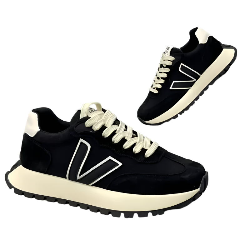 Men'S Casual Sports Shoes - Black with White Laces, Rubber Sole, Low Top, Lace-Up Design