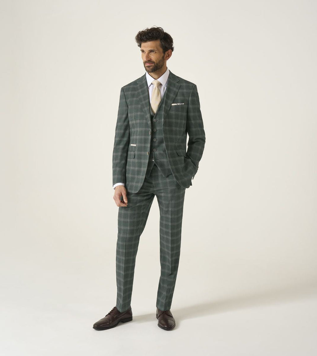 Skopes Parker Suit Tailored Fit Trouser For Men ins Green Check, 30W-58W