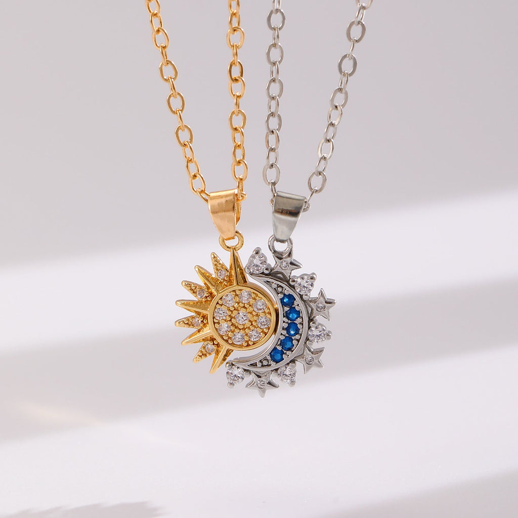 2pcs Trendy Necklace, Sun And Moon Magnetic Pendant