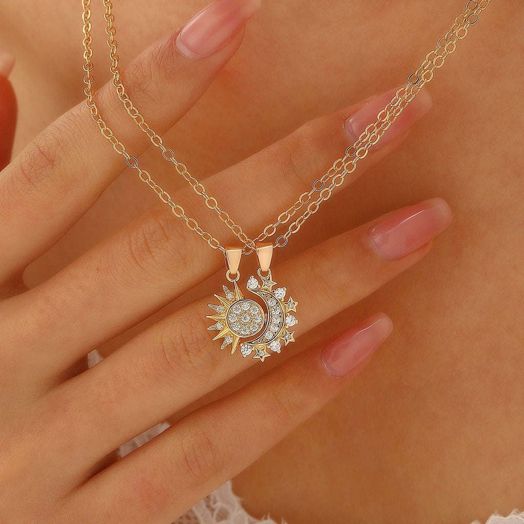 2pcs Trendy Necklace, Sun And Moon Magnetic Pendant