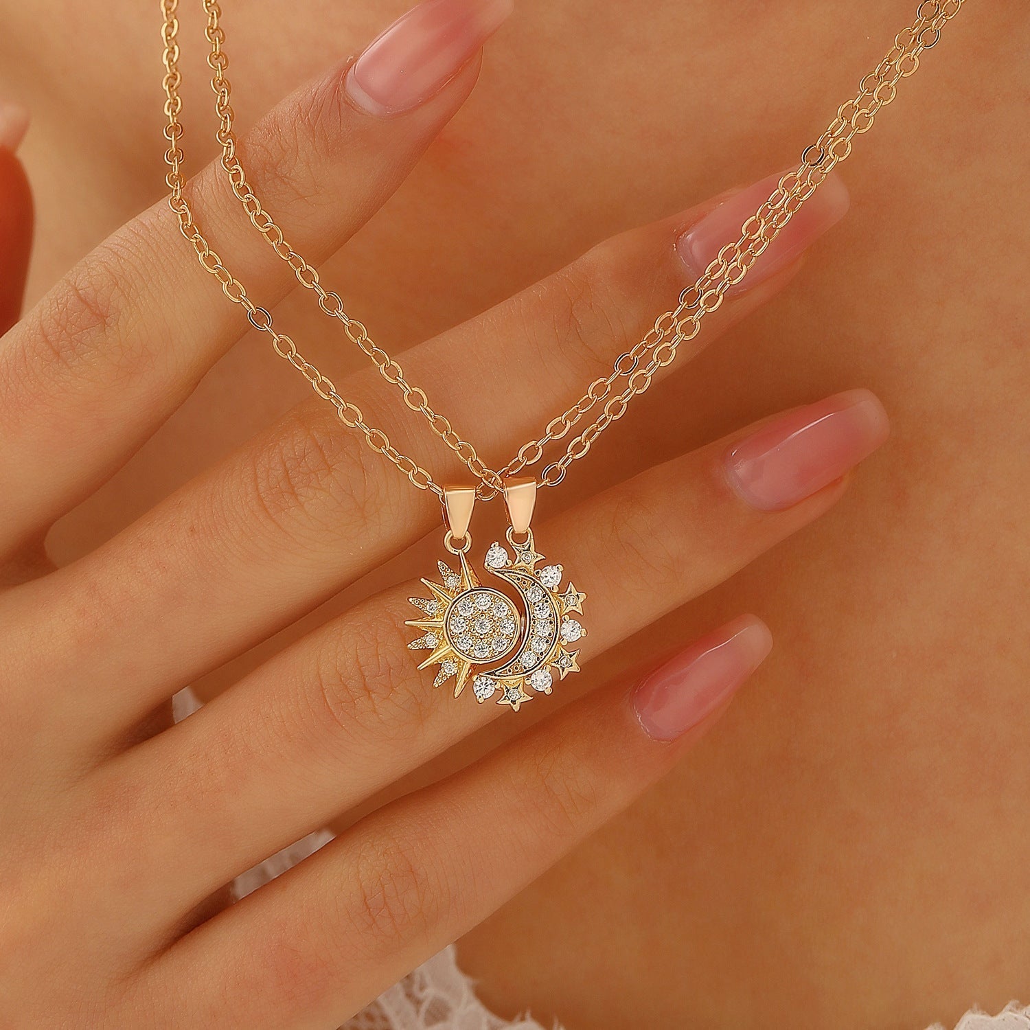 2pcs Trendy Necklace, Sun And Moon Magnetic Pendant