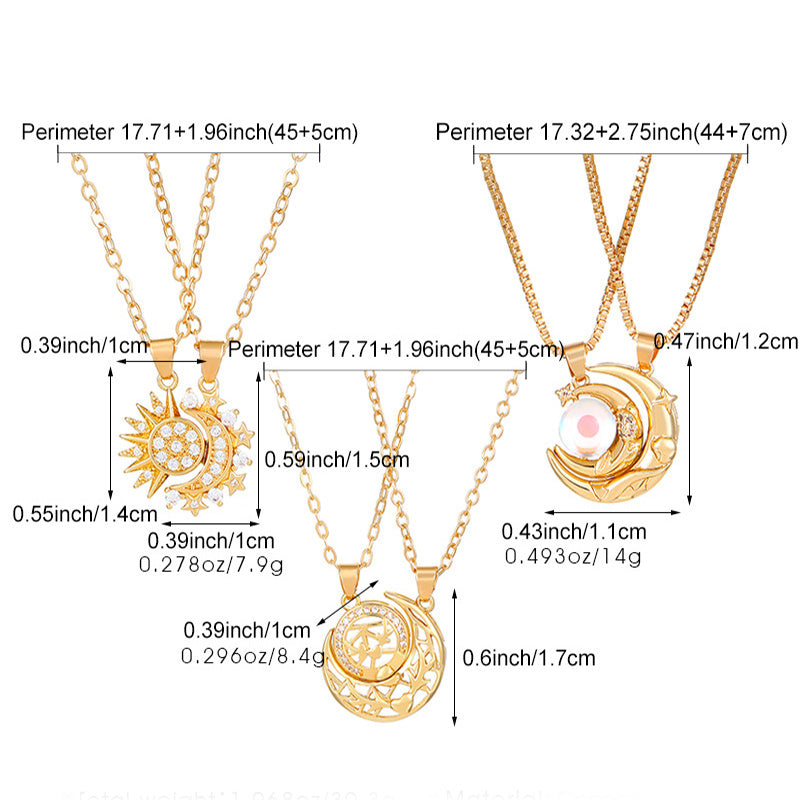 2pcs Trendy Necklace, Sun And Moon Magnetic Pendant