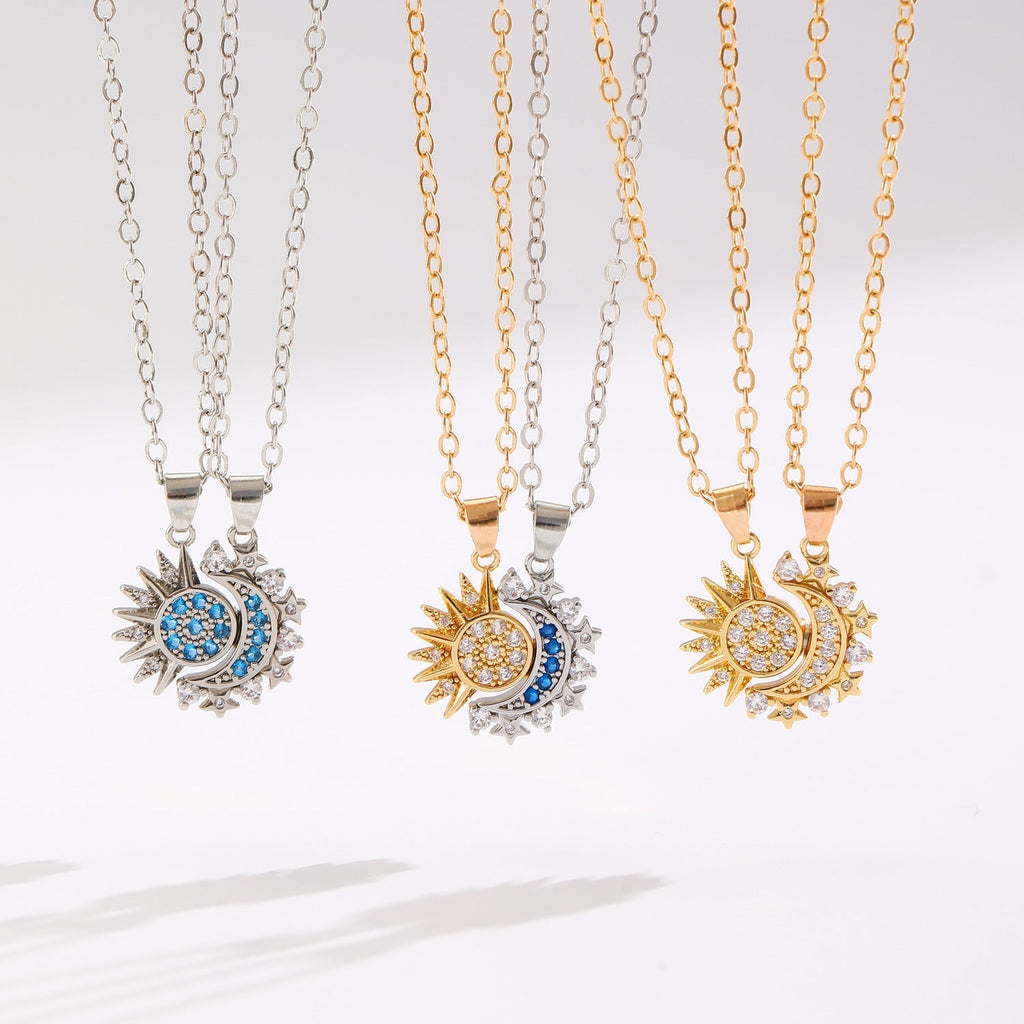 2pcs Trendy Necklace, Sun And Moon Magnetic Pendant
