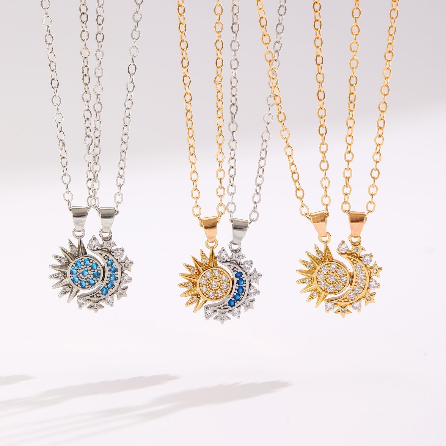 2pcs Trendy Necklace, Sun And Moon Magnetic Pendant