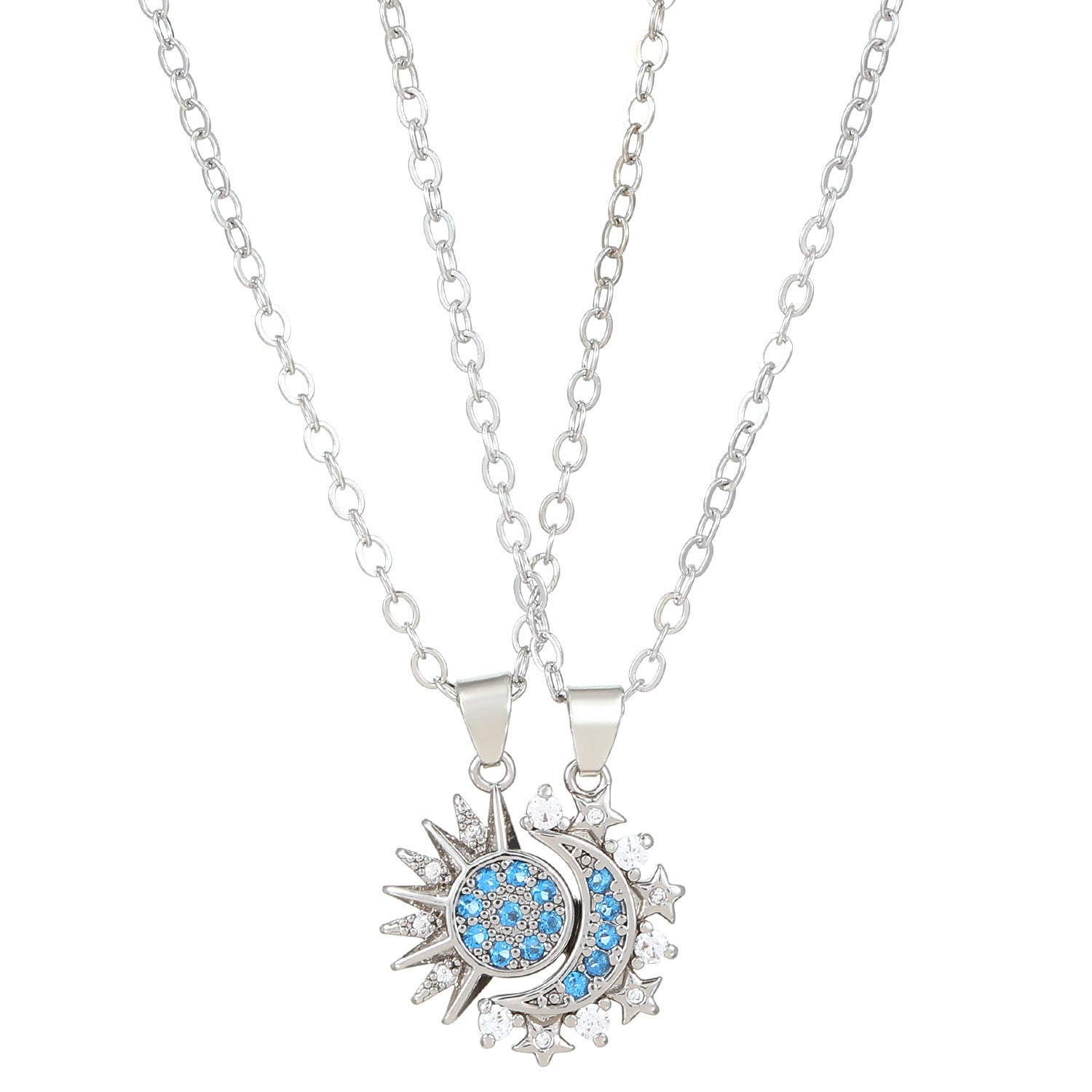 2pcs Trendy Necklace, Sun And Moon Magnetic Pendant