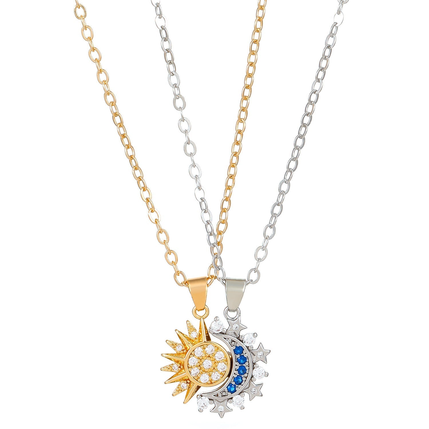 2pcs Trendy Necklace, Sun And Moon Magnetic Pendant