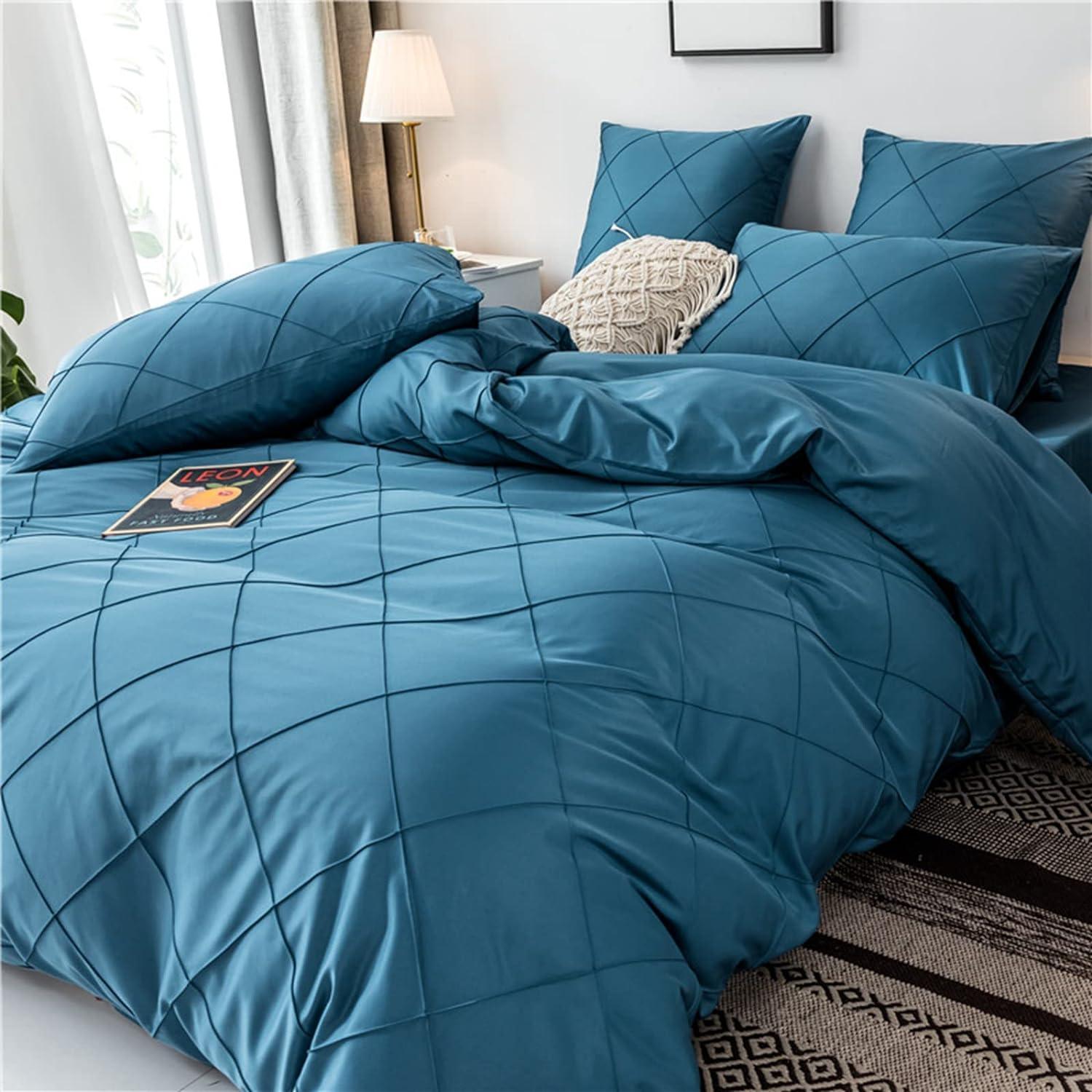 HAVOP King Size Duvet Cover Set 3pcs Embossed Stripe Grid Soft Microfiber