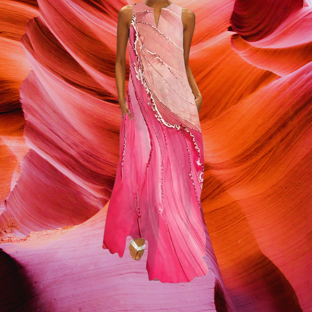 Boho Retro V-Neck Sleeveless Maxi Dress – Artistic Summer Long Dress for Women