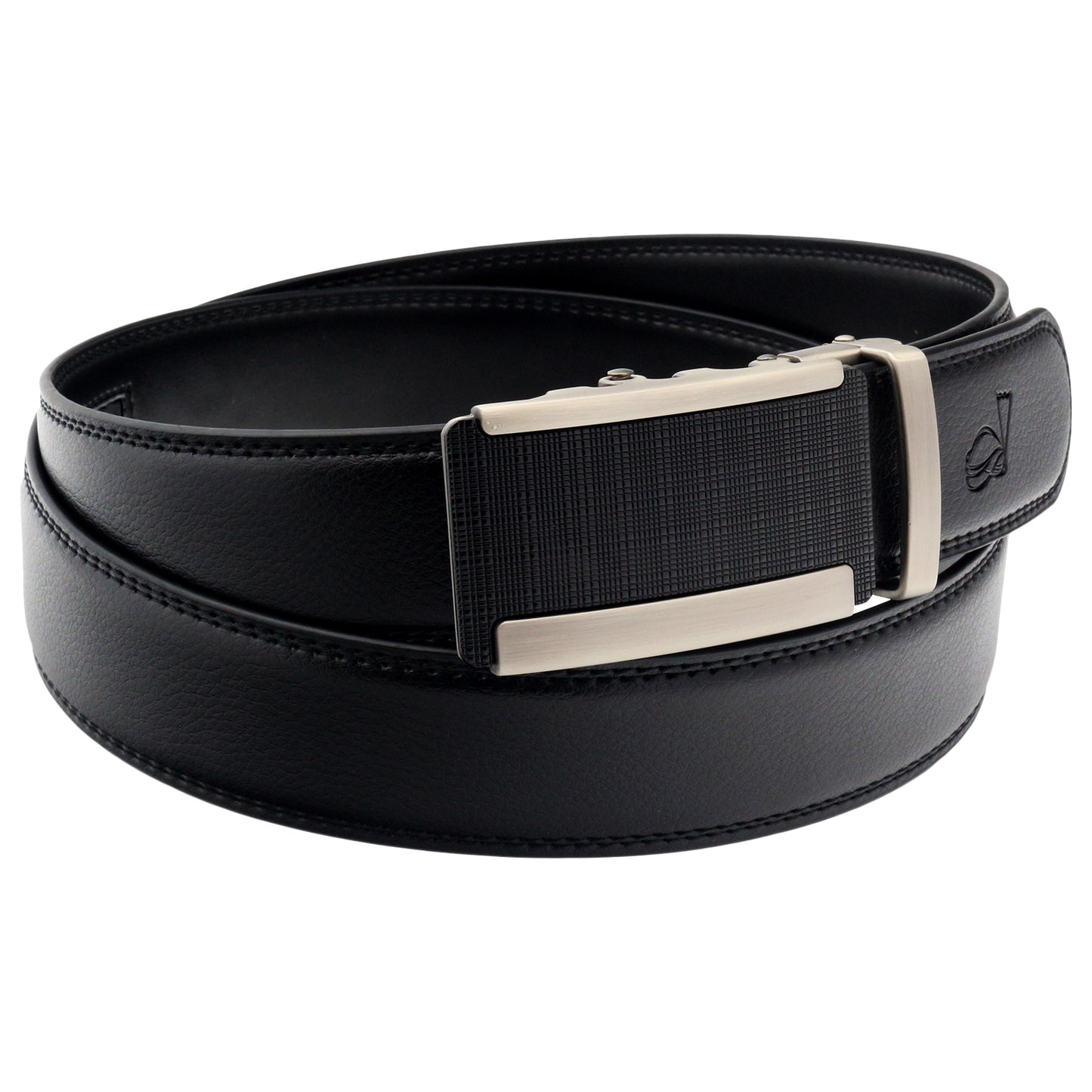 QHA Men's Diagonal Stripe Ratchet Belt 35mm Gunmetal Holeless Q38