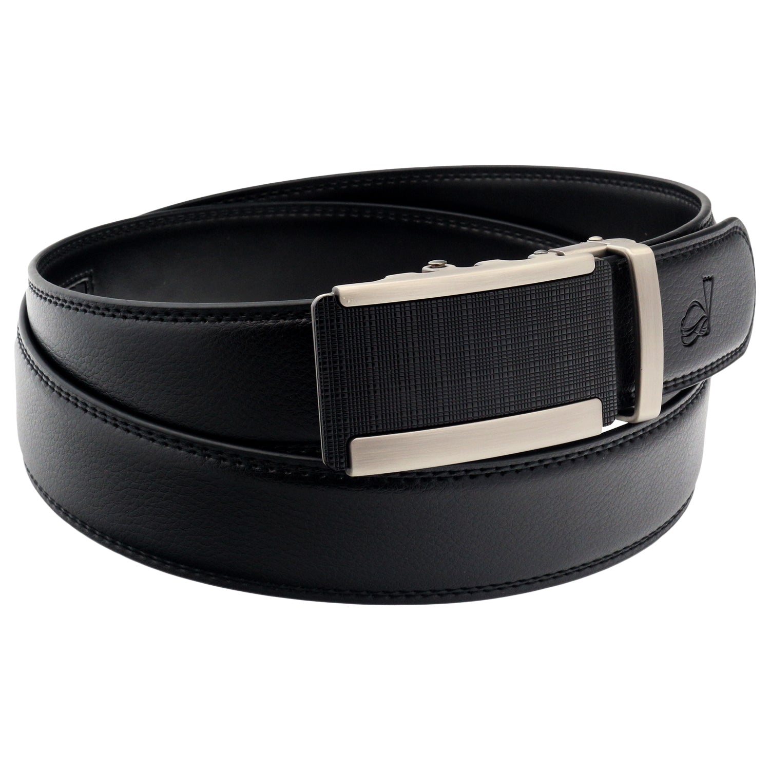 QHA Mens 35mm Ratchet Leather Belt, Gunmetal Diagonal Stripe Buckle Q38