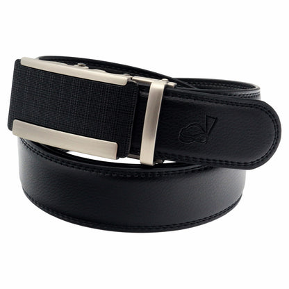 QHA Men's Diagonal Stripe Ratchet Belt 35mm Gunmetal Holeless Q38